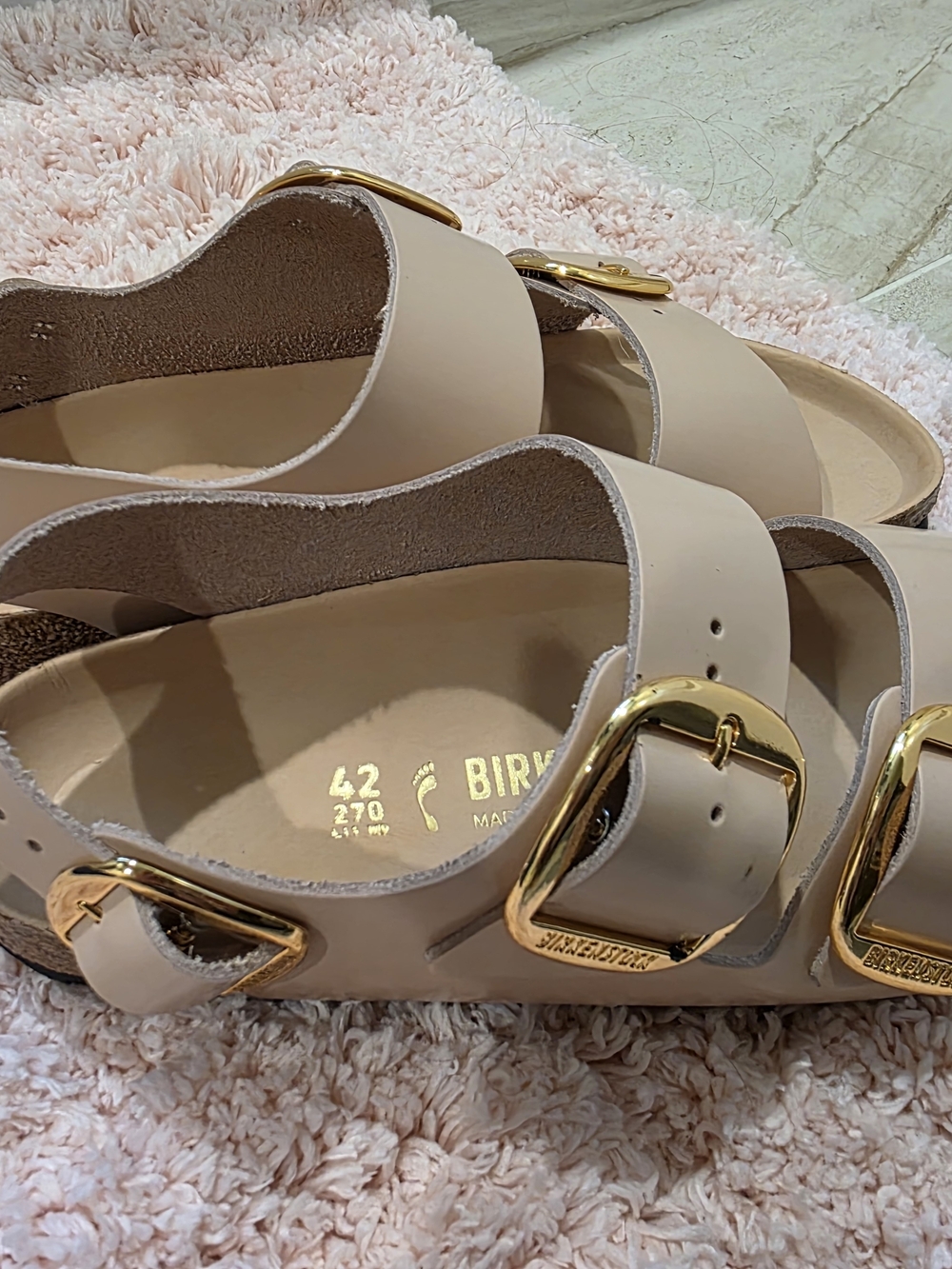 Birkenstock Beige Sandals with Gold Buckles - Picture 3 of 7